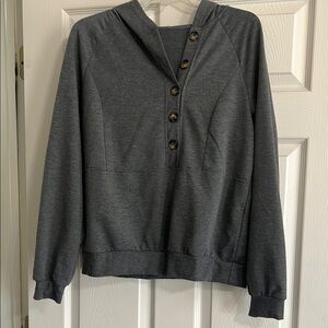 Gray Hooded Sweatshirt with offset buttons